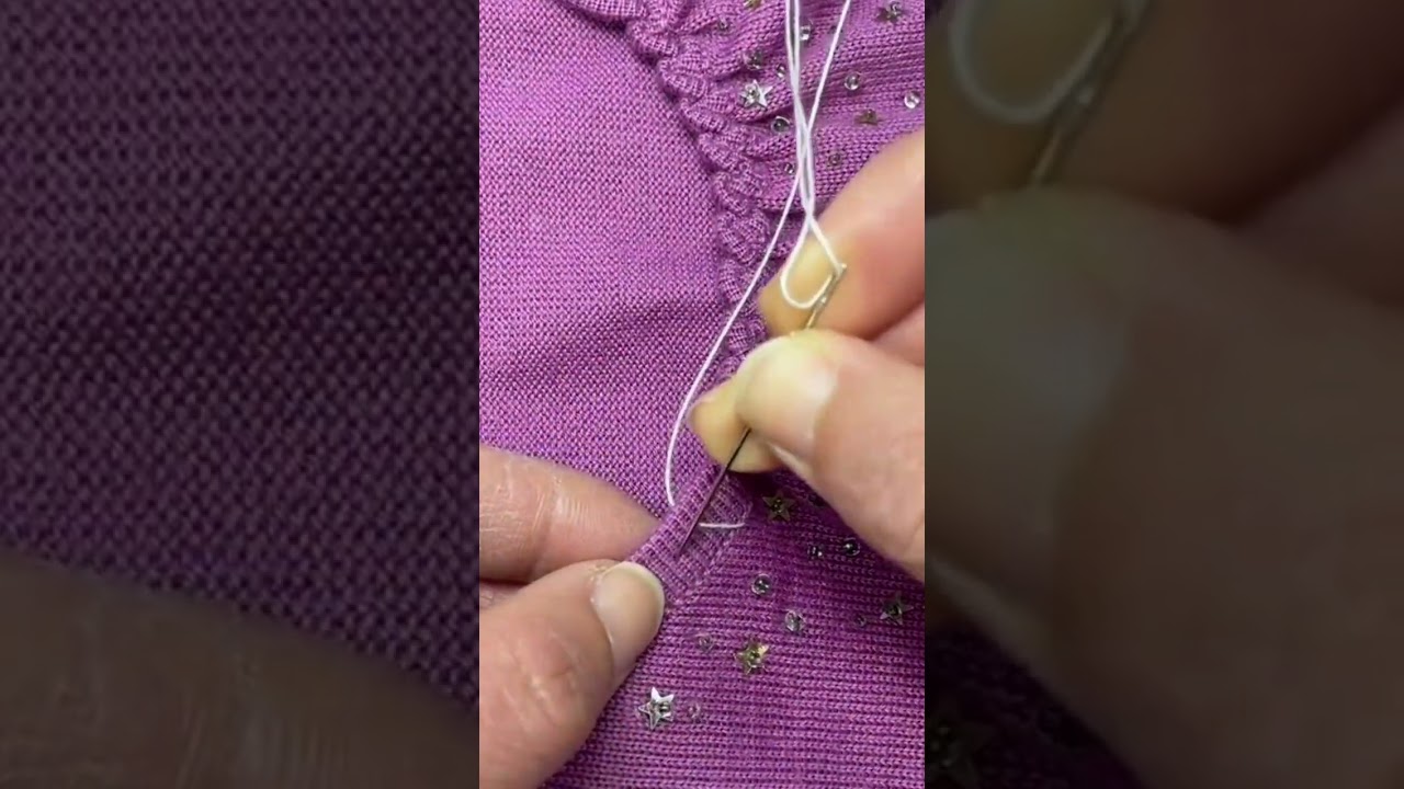 create a unique shape on the collar of a shirt by using sewing thread that is shaped in a curve
