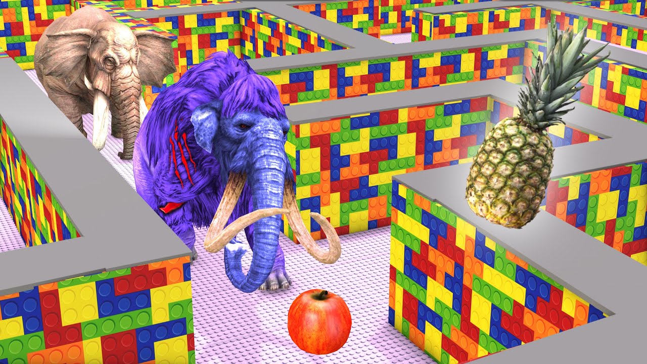 Temple Run Elephant run away from Zombie Elephant Lego Maze -2 Woolly Mammoths Vs Zombie Elephant