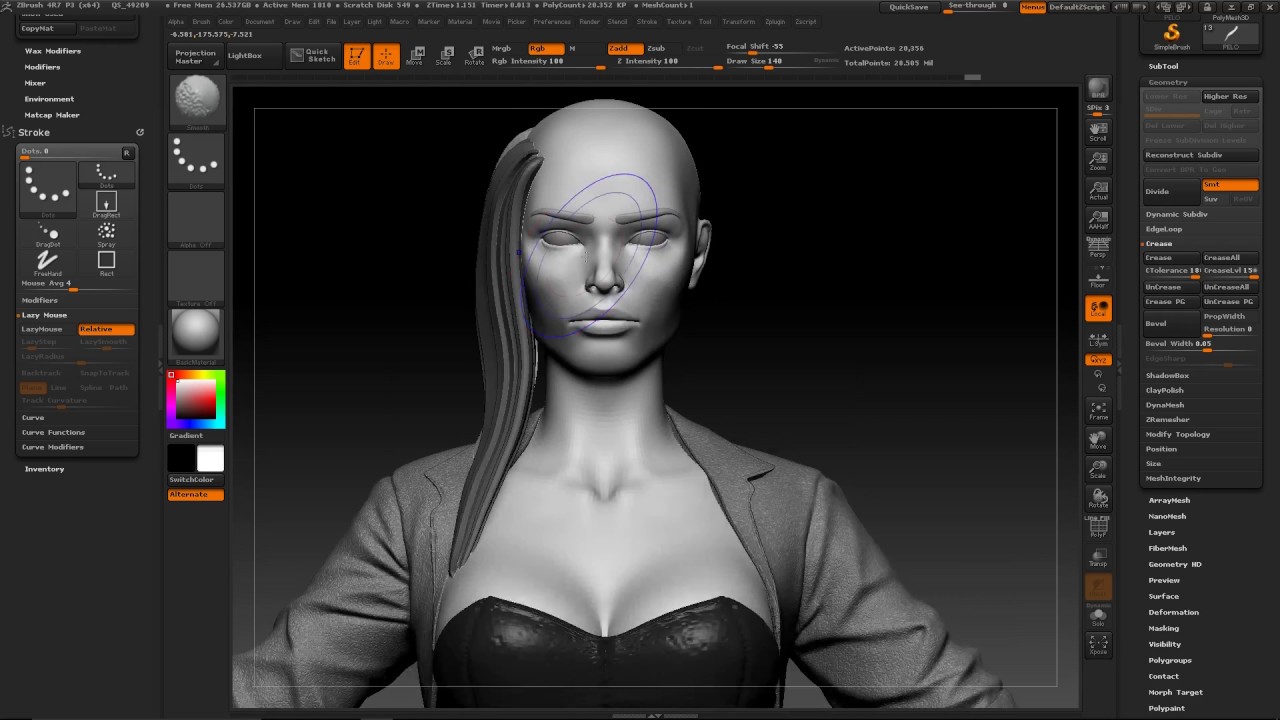 Esculpiendo pelo largo en ZBrush