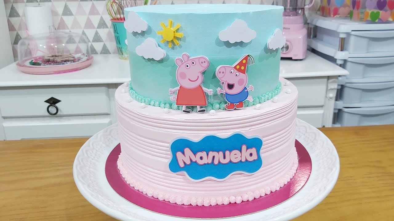 BOLO DE 2 ANDARES DE CHANTILLY / TEMA  PEPPA PIG / BICO 362 /ESPÁTULA 17 / PARIS CAKE DESIGNER