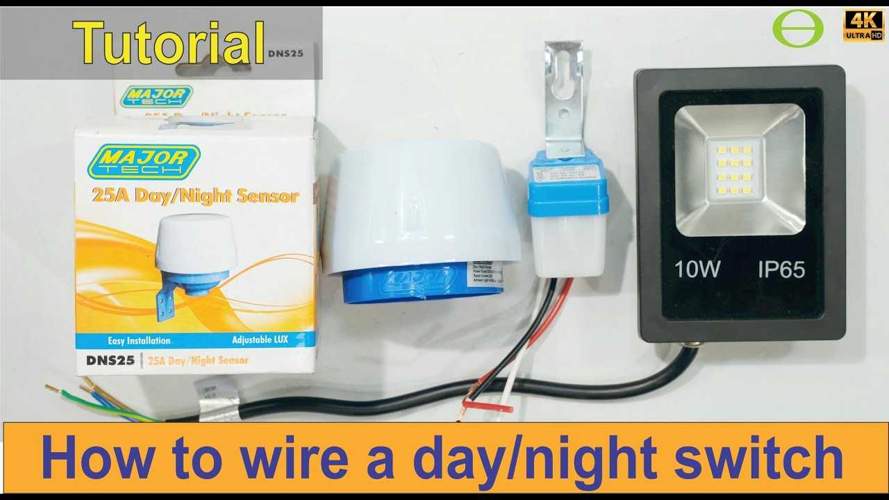 How to wire a day/night switch to an LED floodlight -  detailed tutorial with diagram