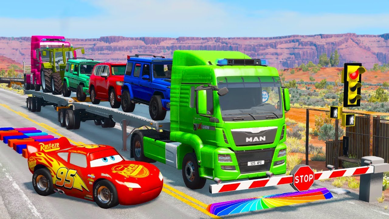 Flatbed Truck Mcqueen | Transportation with Truck - Pothole vs Car #04 - BeamNG.Drive