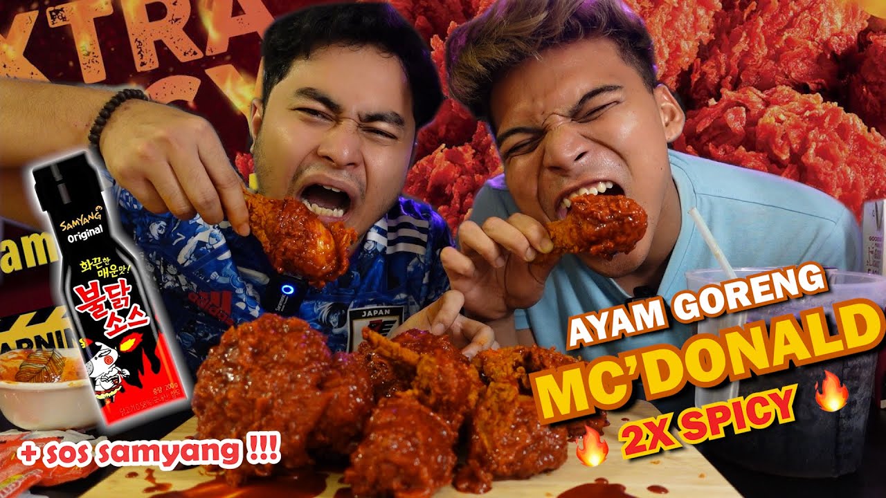 AFIQ & RISS MAKAN 10 KETUL AYAM MCD 2X SPICY + SOS SAMYANG !!! (MUKBANG)