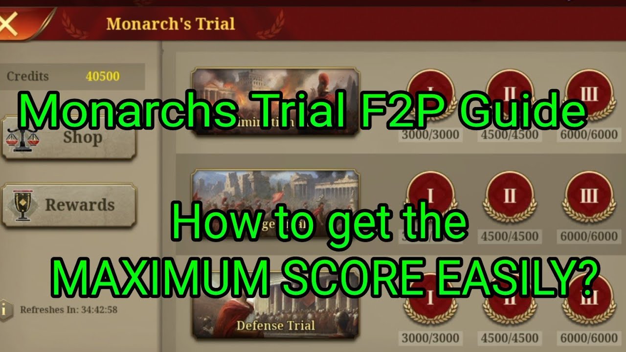Great Conqueror Rome Monarch's Trial F2P Guide ALL MISSIONS STRATEGY 