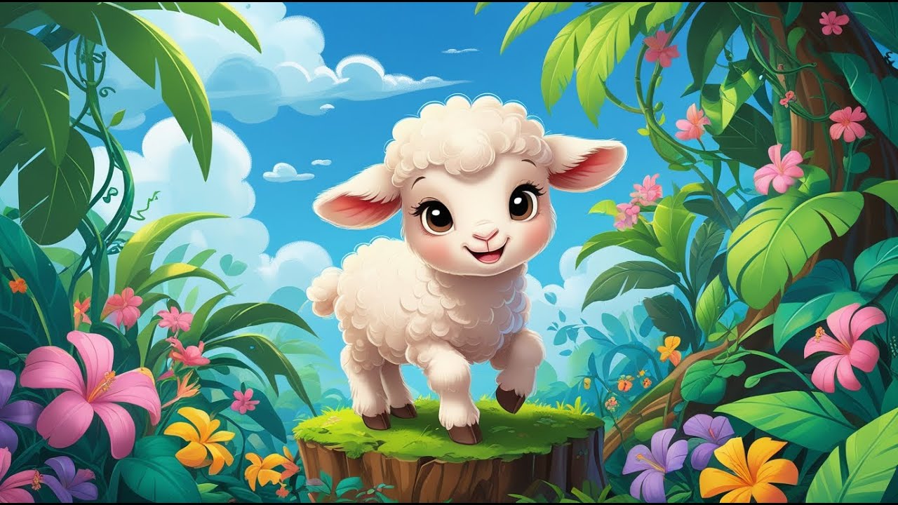 Cute Fluffy White Lamb Playing in Jungle 🐑🌸 | Cute Animal Cartoon for Kids (Disney Style)