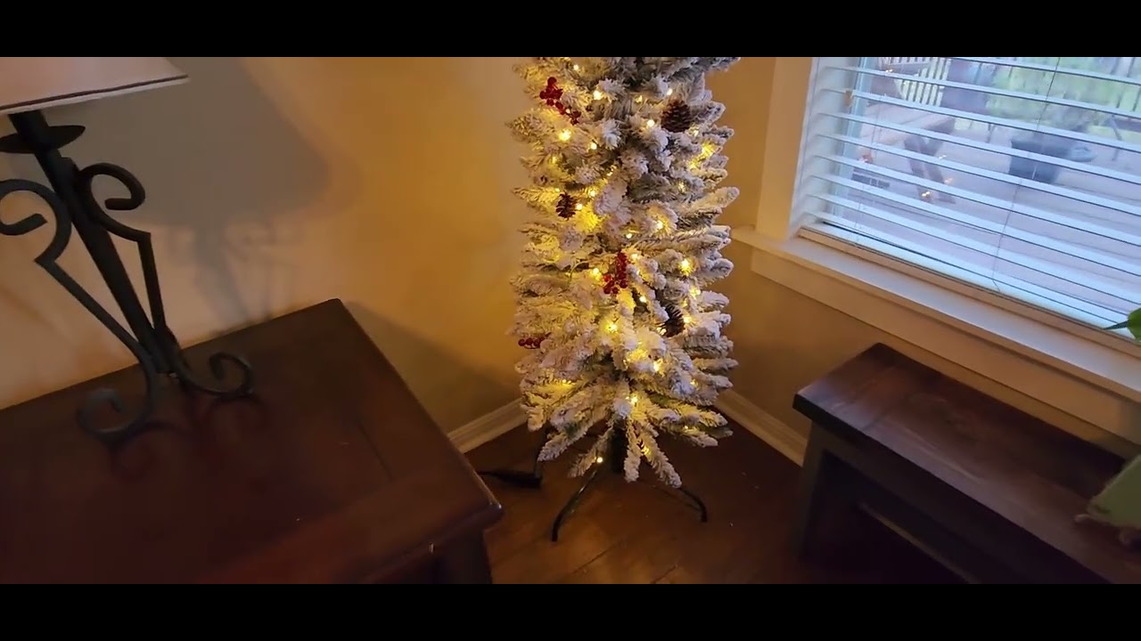 6FT Pencil Christmas Tree Review - Snow-Flocked Prelit Tree with Warm White Lights & Slim Design