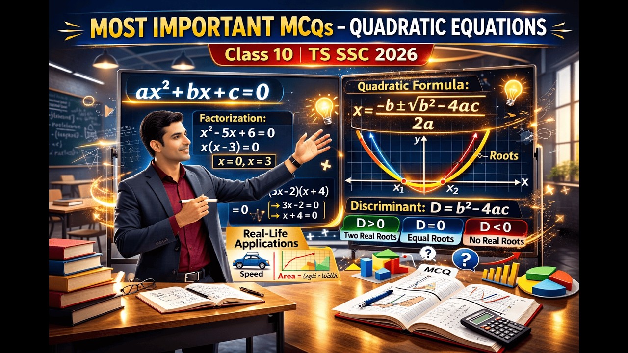 Lecture - 5 CHAPTER - 5 QUADRATIC EQUATION most important MCQ'S for CLASS -10th  2026 TS SSC BOARD'S