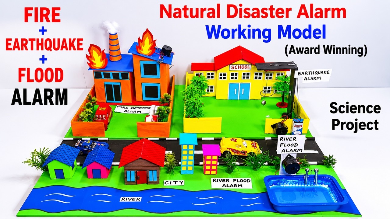 natural disaster alert alarm working models (flood - earthquake - fire sensor) - diy - howtofunda