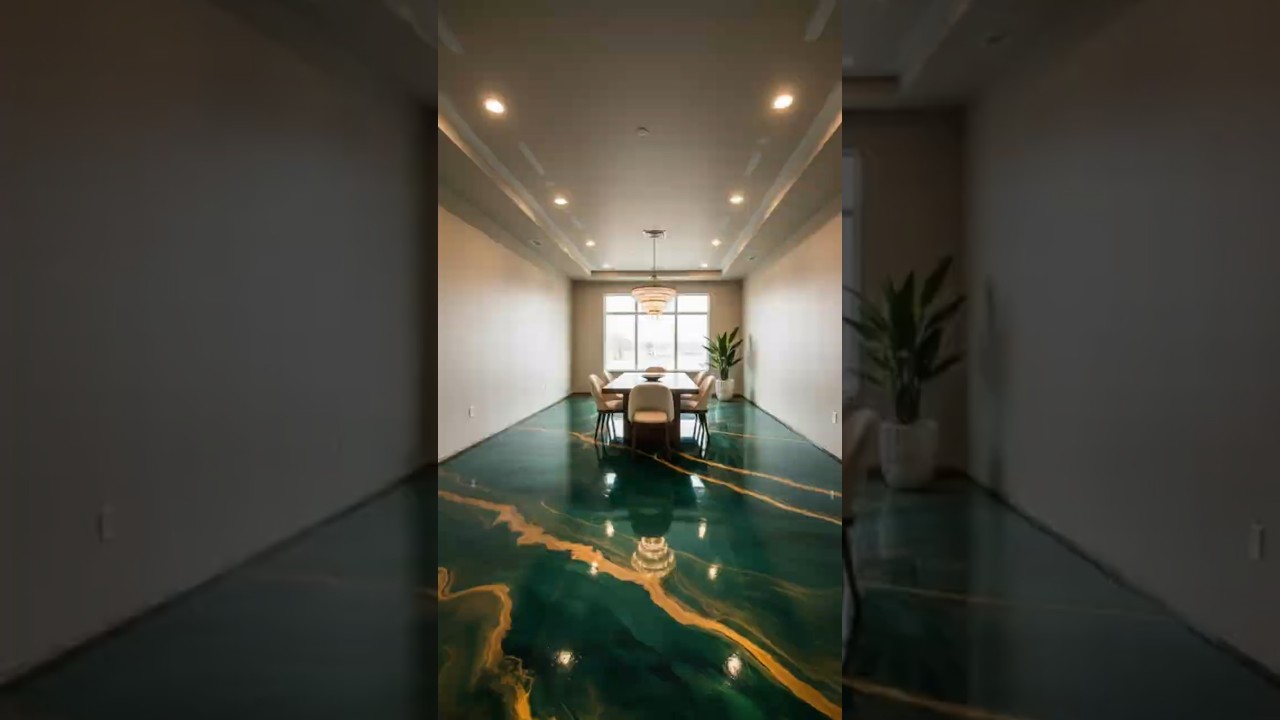 Emerald & Gold Marble Epoxy Floor | Luxury Dining Room Transformation 💚✨