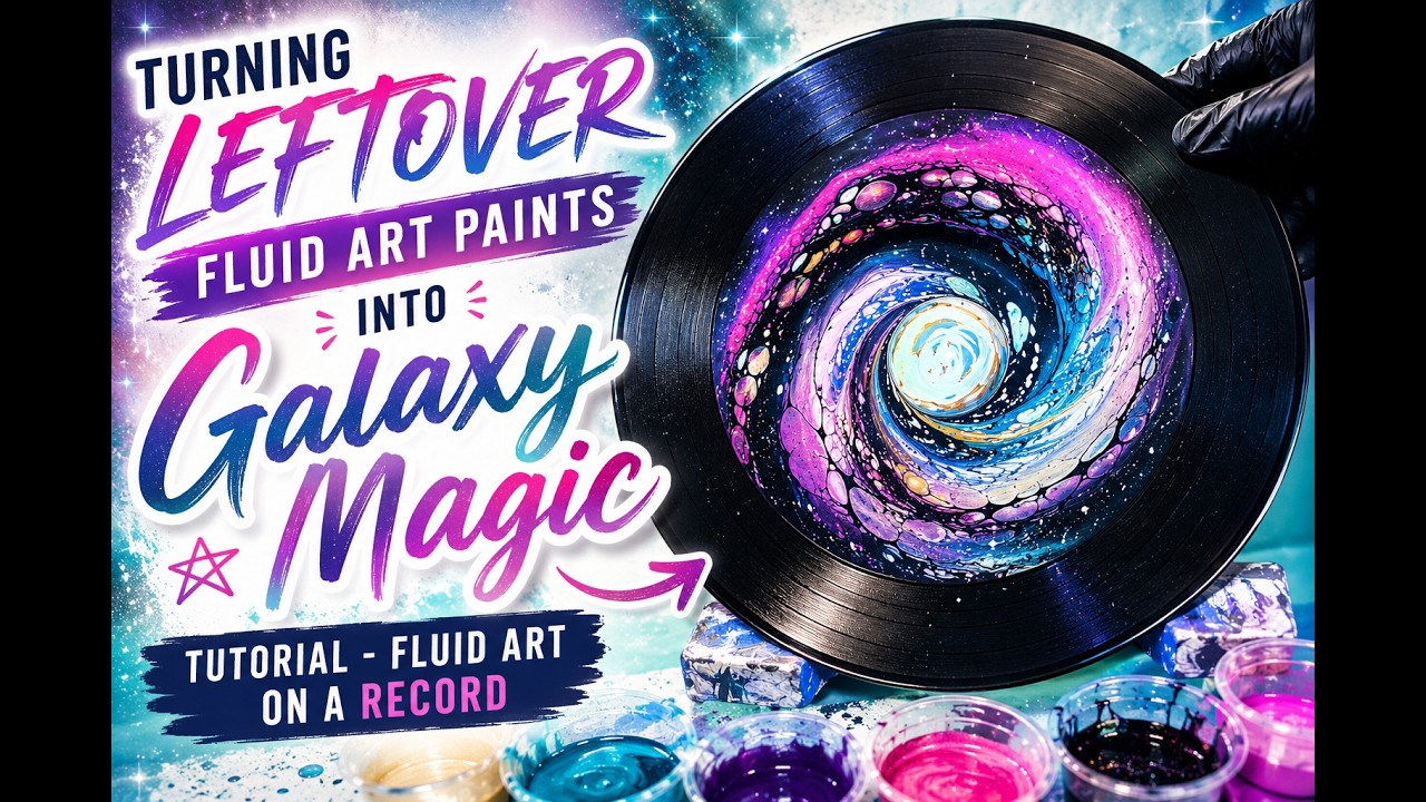 Turning Leftover Fluid Art Paints Into Galaxy Magic | Tutorial - Fluid Art on a Record
