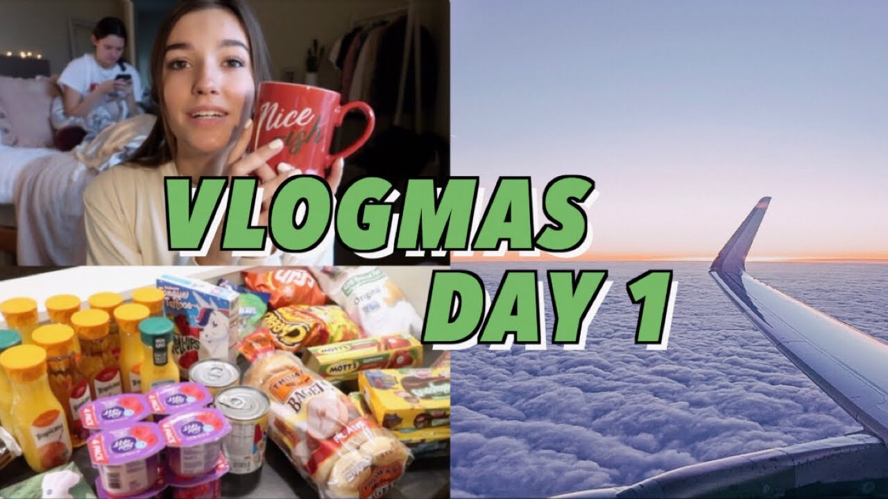 vlogmas day 1 : flying to NY, grocery shopping + making a finals study schedule