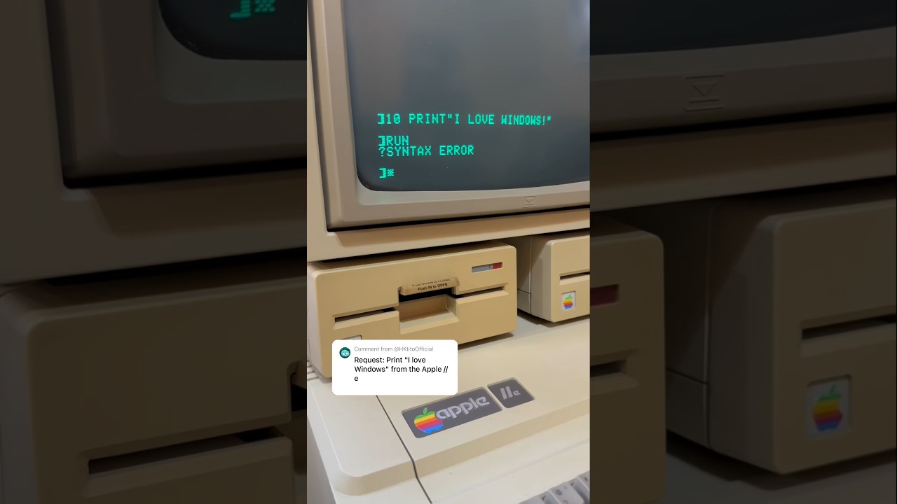 Well&hellip;that was unexpected! Guess the old apple IIe isn&rsquo;t a big fan of Windows #retrocomputing #joke