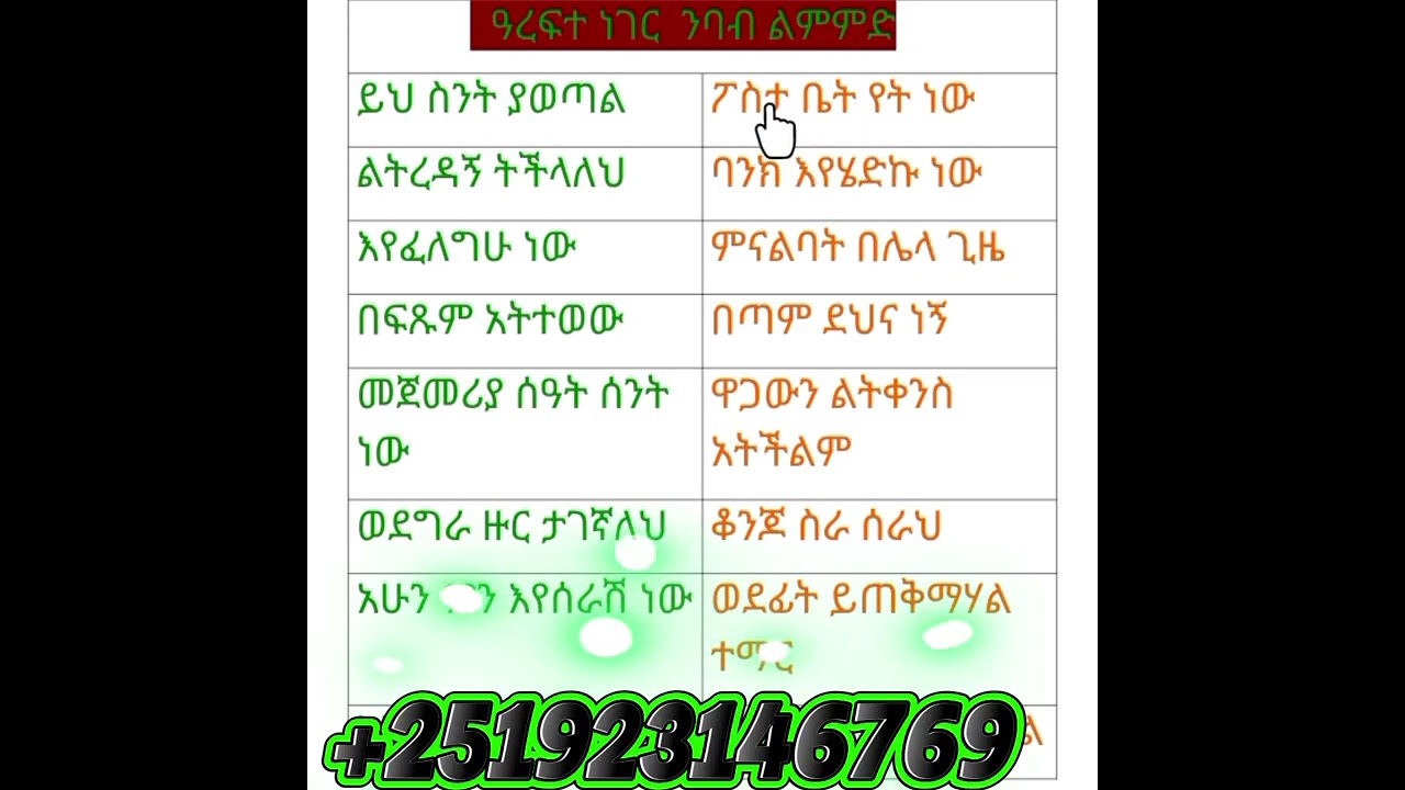 ክፍል 7 የአማርኛ ዓረፍተ ነገር ንባብ ልምምድ (Amharic sentences reading practices @ 251923146769