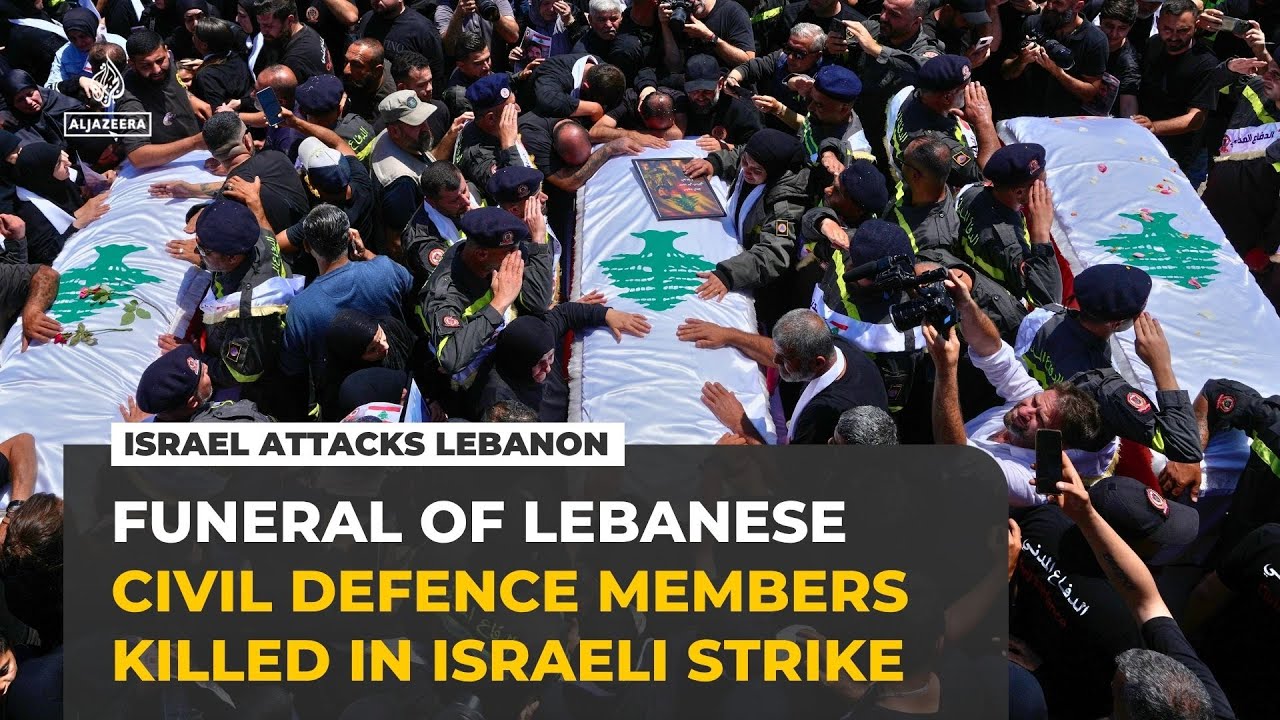 Funeral for Lebanese Civil Defence medics killed in Israeli &lsquo;double-tap&rsquo; strike
