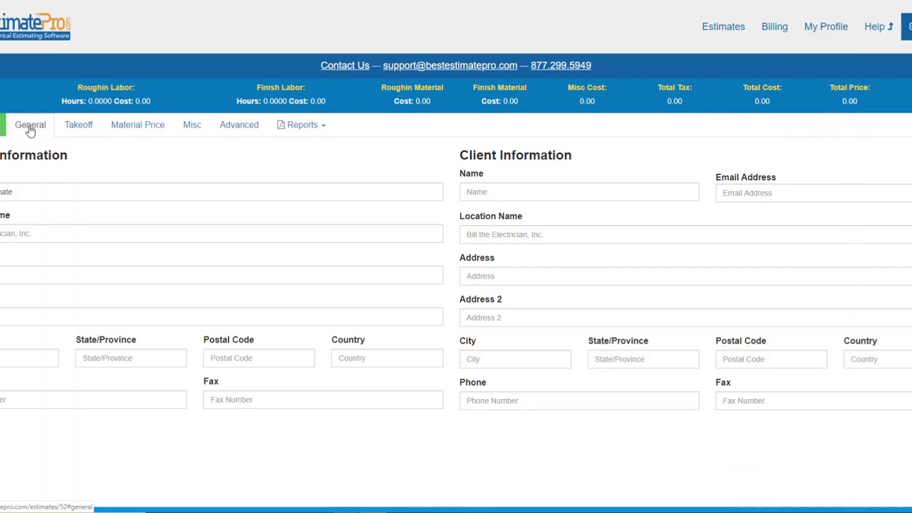 Best Estimate Pro: Creating a New Estimate