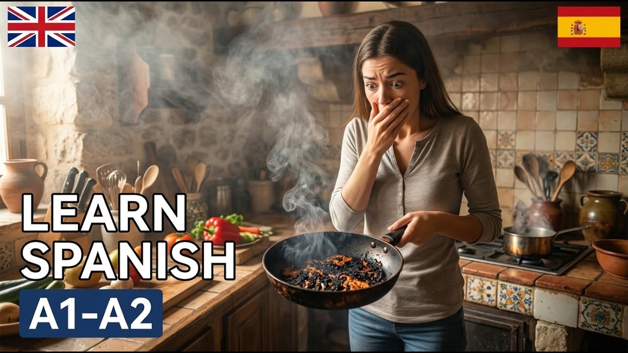 LEARN SPANISH with Easy Story for beginners – A Disaster in the Kitchen (A1-A2)