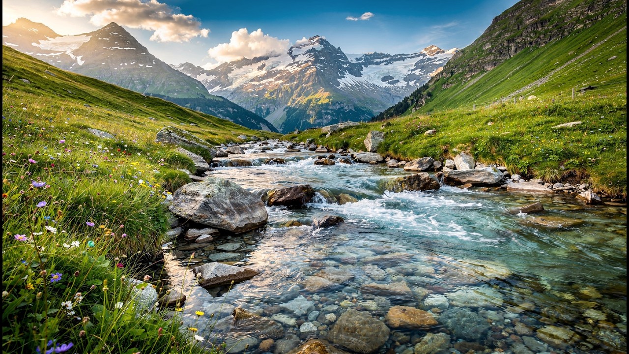 Peaceful Alpine River Ambience 💧 Natural Stream Sounds No Wildlife