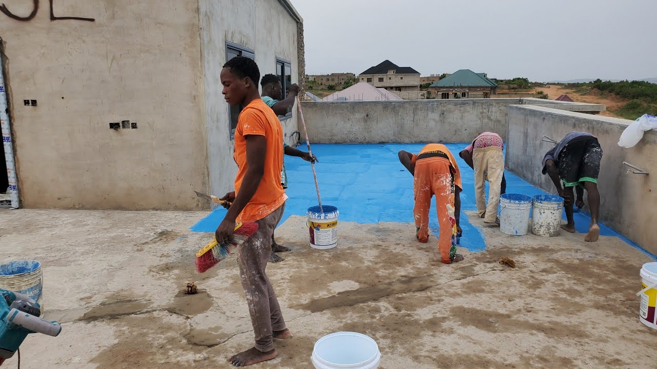 Building in Ghana🇬🇭; Process of applying Waterproofing by Efo Kofi +233 54 443 9401