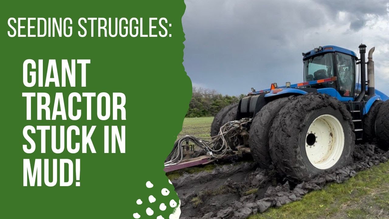Seeding Struggle: Giant Tractor STUCK in Mud!