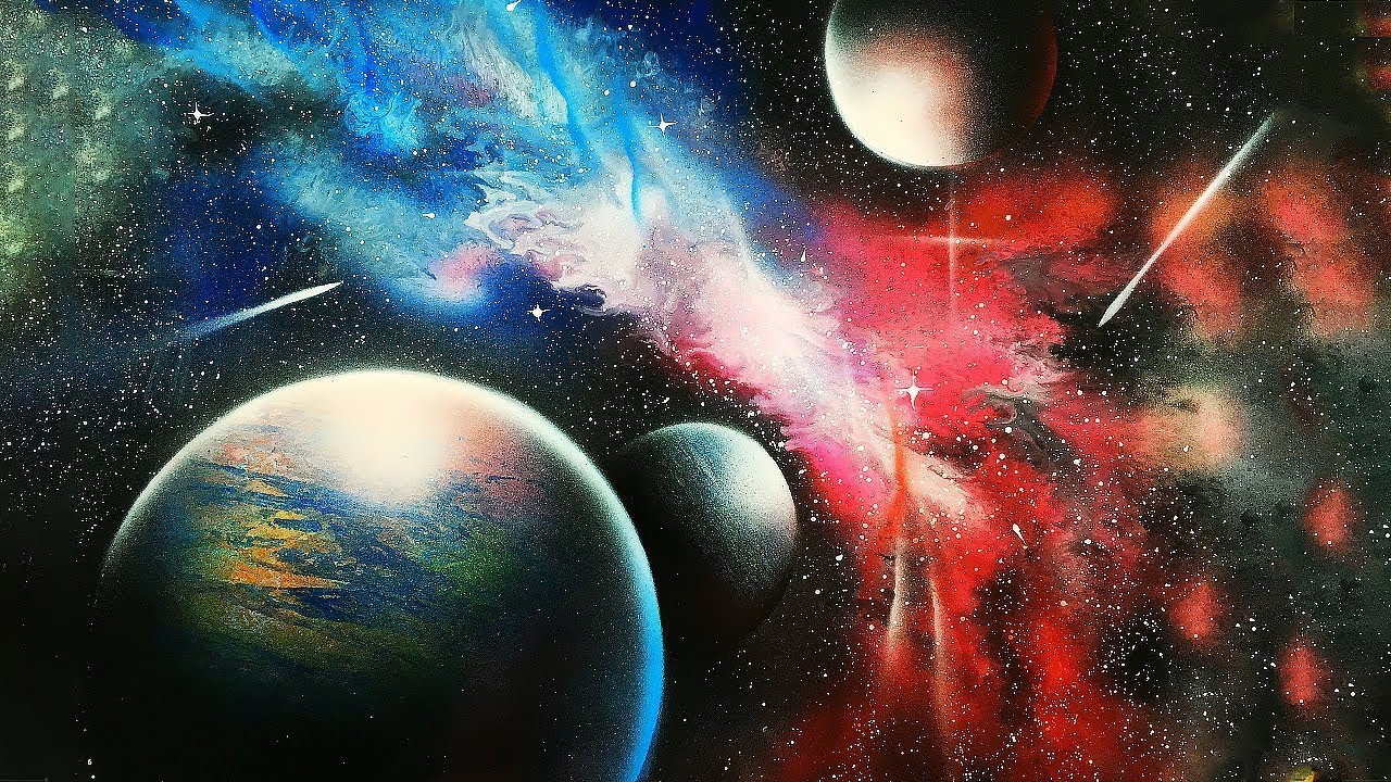 How to paint space nebula painting with spray paint by N Homenko