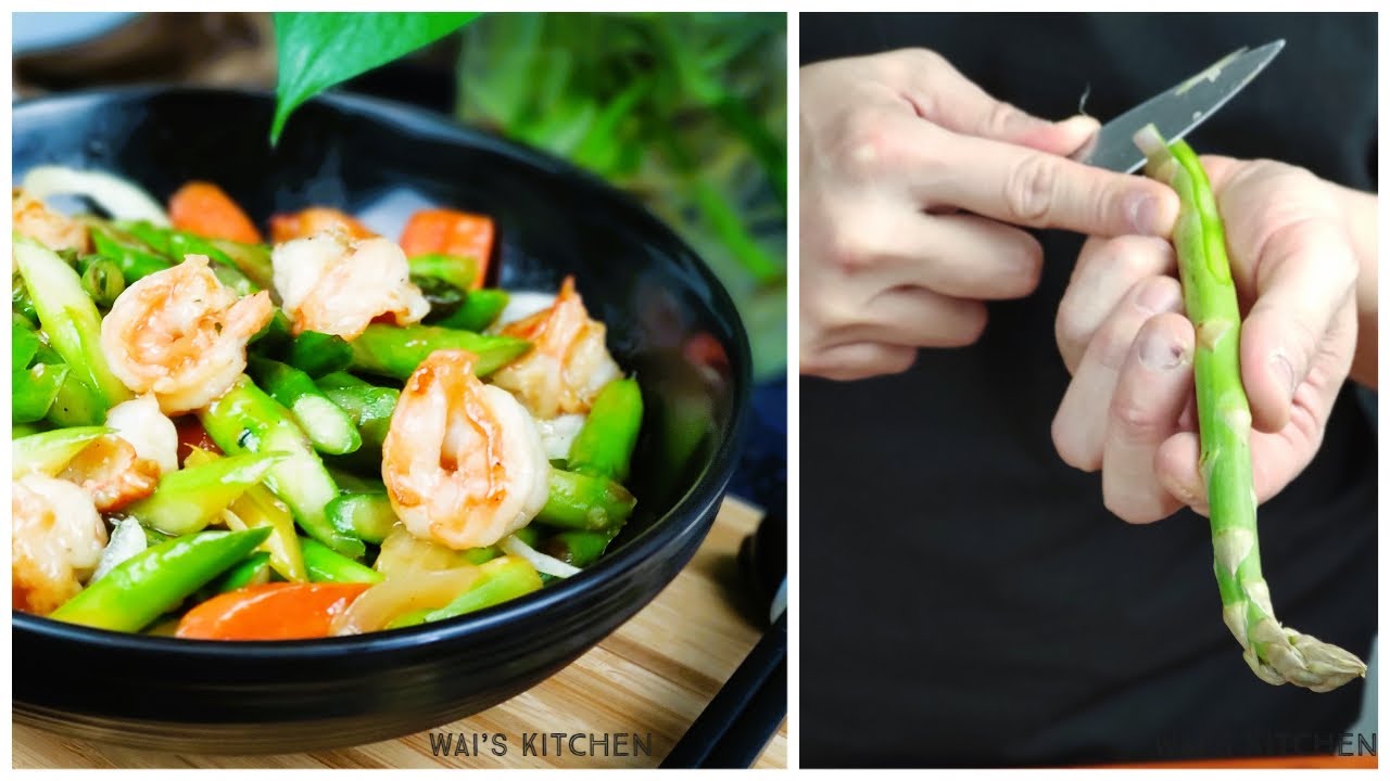 Asperges met garnalen in knoflooksaus / Asparagus with prawns in garlic sauce / 芦笋炒虾