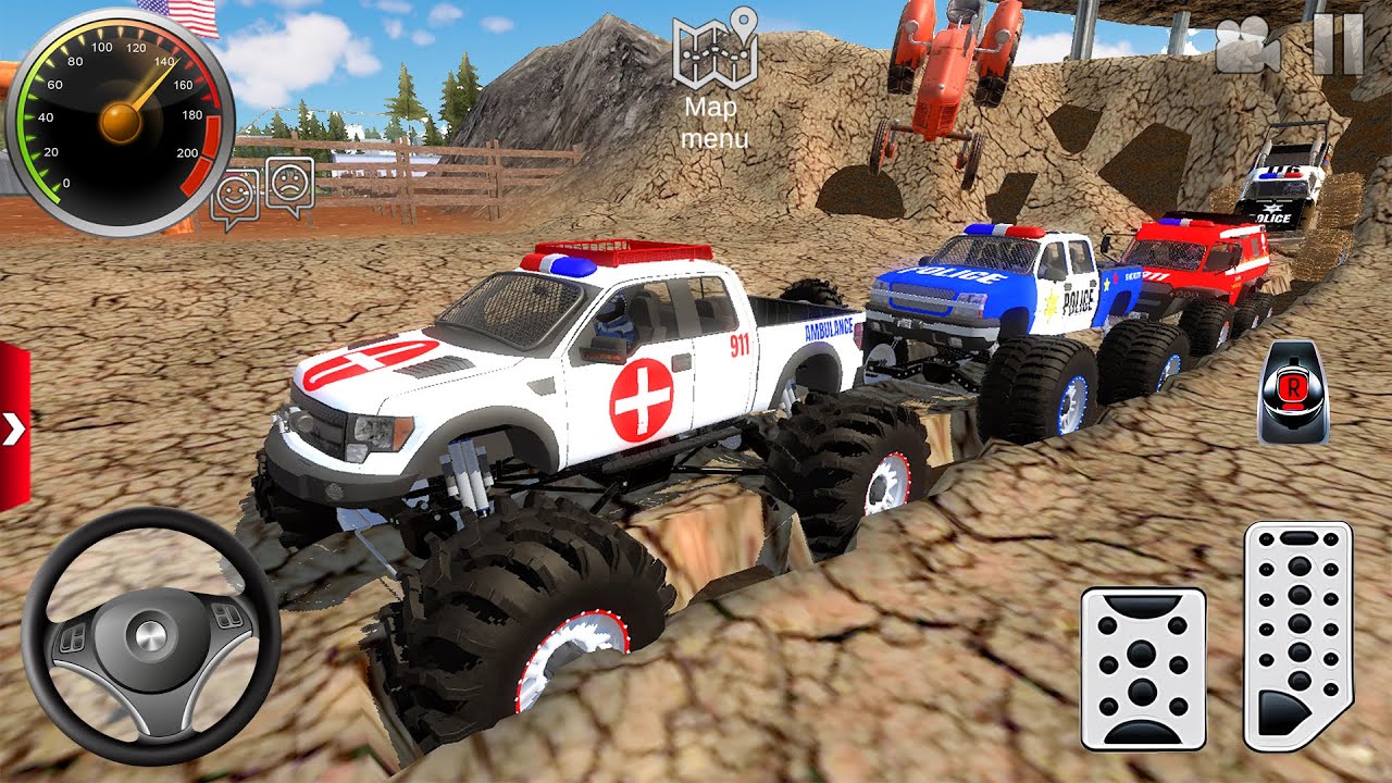 Offroad Impossible Police Monster Truck, Fire Truck, Ambulance Mud Driving #1 - Android Gameplay