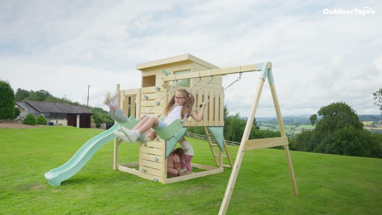 PolarPlay Climbing Platform and Playhouse with Double Swing - Nils