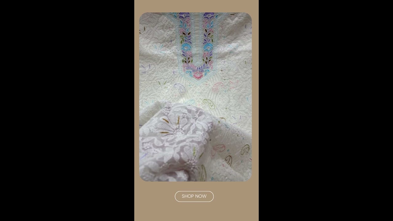 Chikankari cotton dress material with pearl,resham and parsigara work.