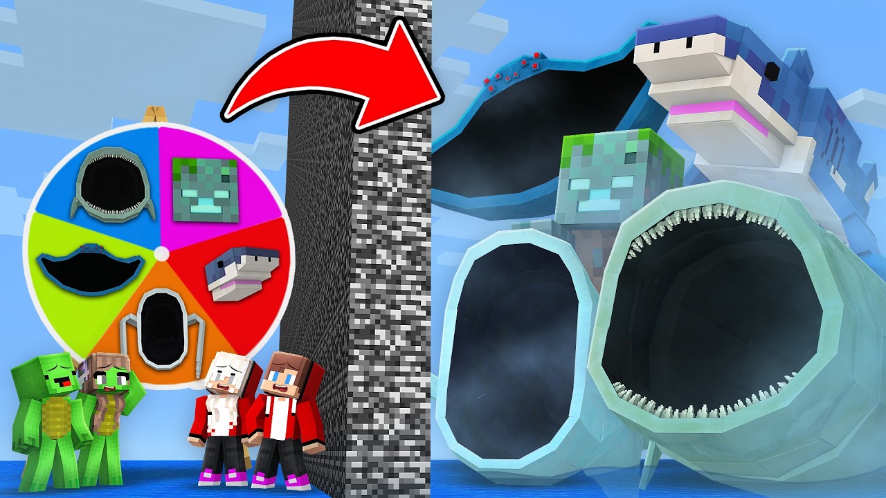 JJ Family and Mikey Family SEA MOBS ROULETTE BATTLE in Minecraft - Maizen