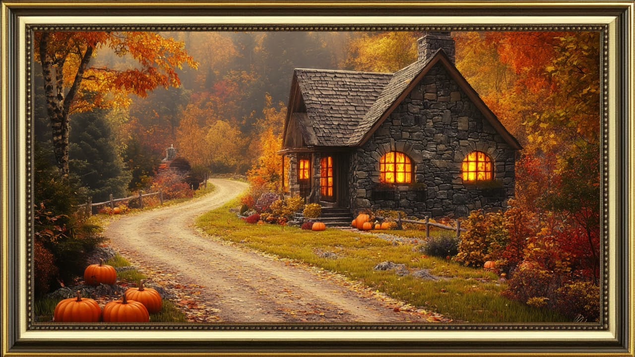Cozy Autumn Cottage 🍂 Vintage Fall Landscape | Frame TV Art 4K | Fall TV Screensaver
