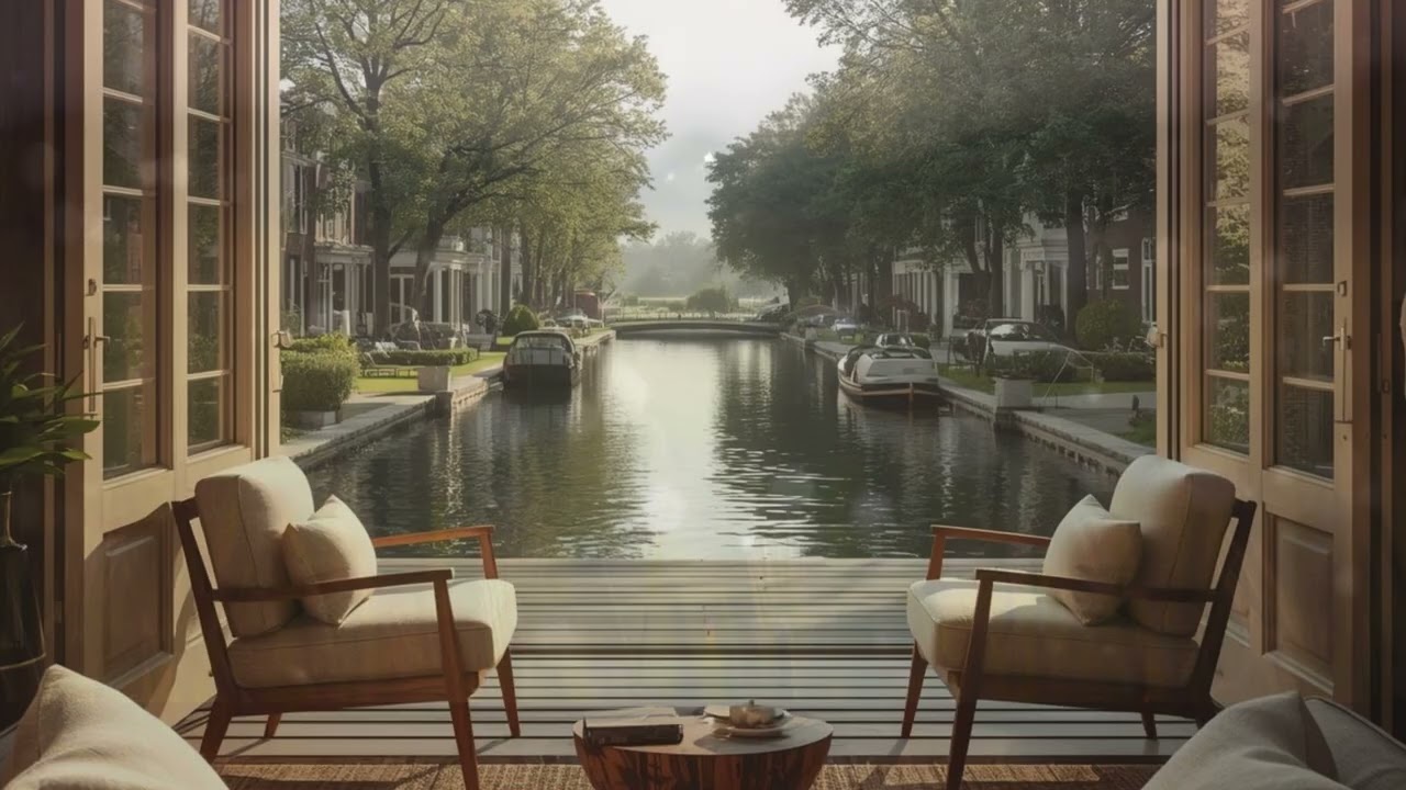 Relaxing Ambient Music for Focus & Calm | Cozy Canal View Terrace | 1 Hour