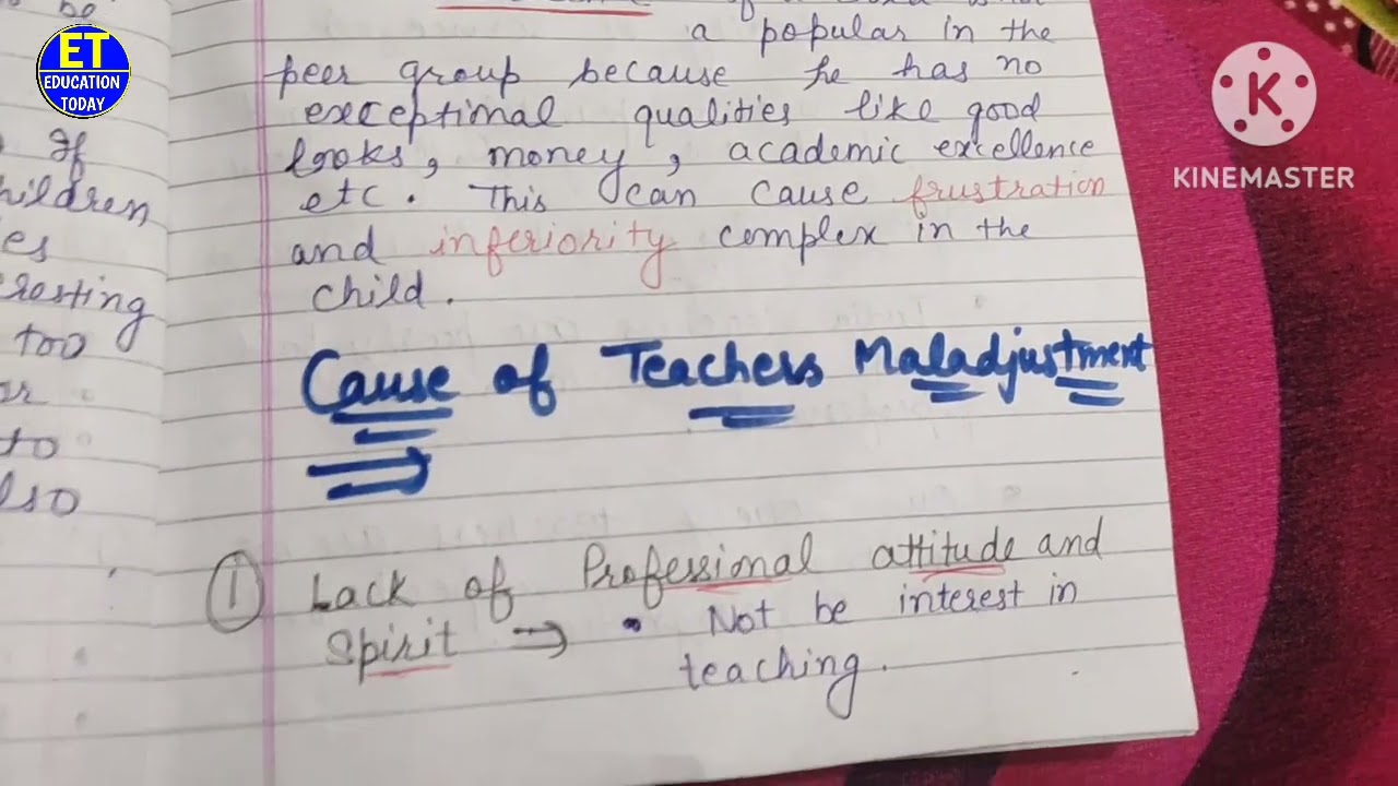 Maladjustment : symptoms of maladjustment and role of the teacher and causes of maladjustment
