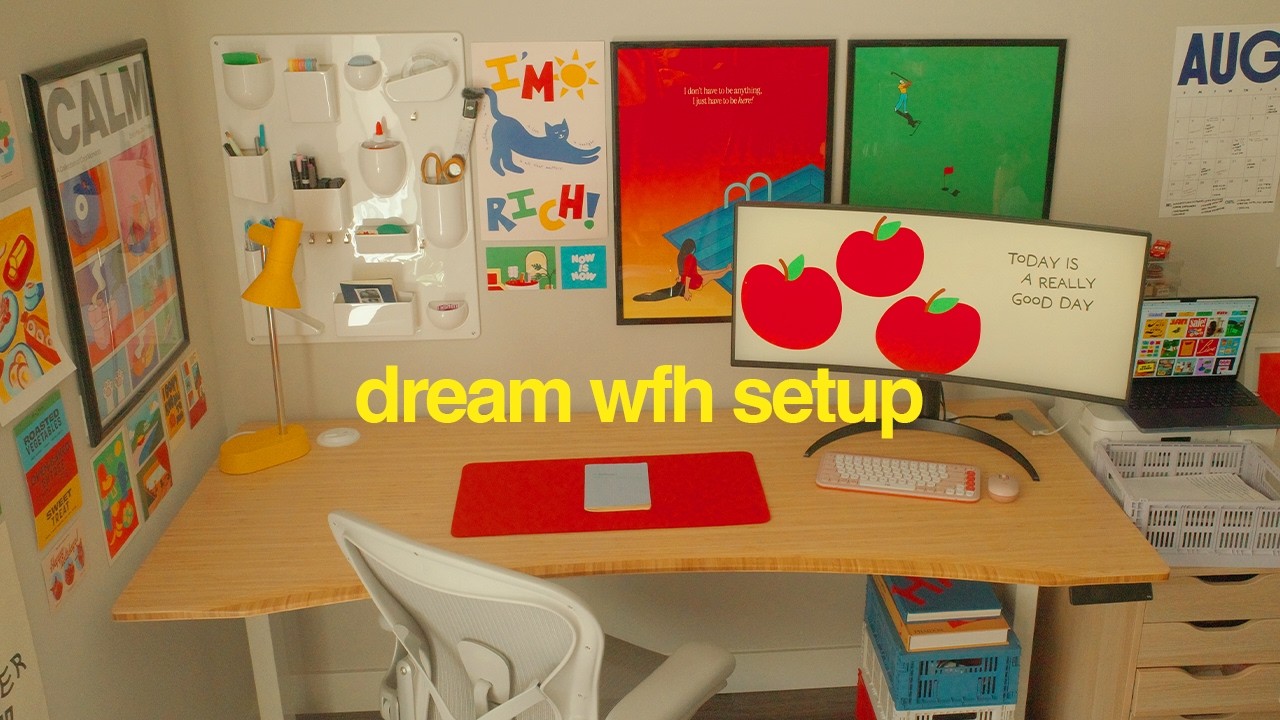 dream home office makeover & tour  | productive/cozy standing desk, colorful organization, art!