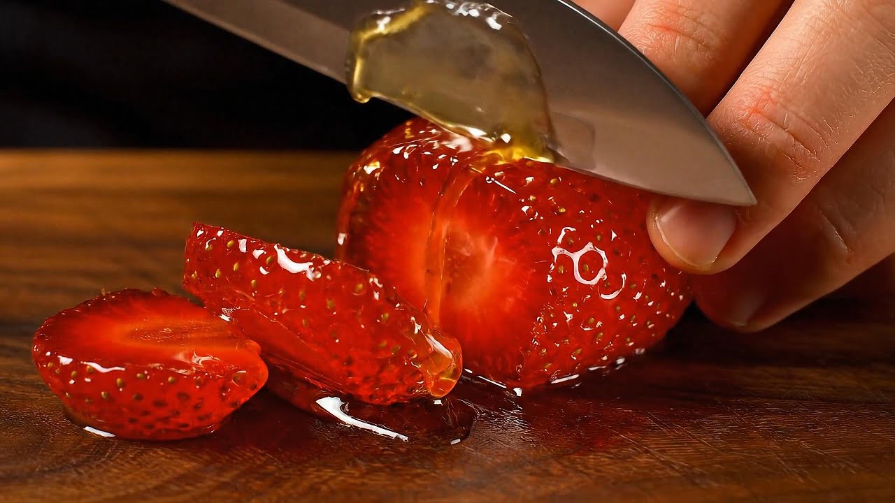 Lava Strawberry ASMR – Fast Precise Slicing || Goole veo 3