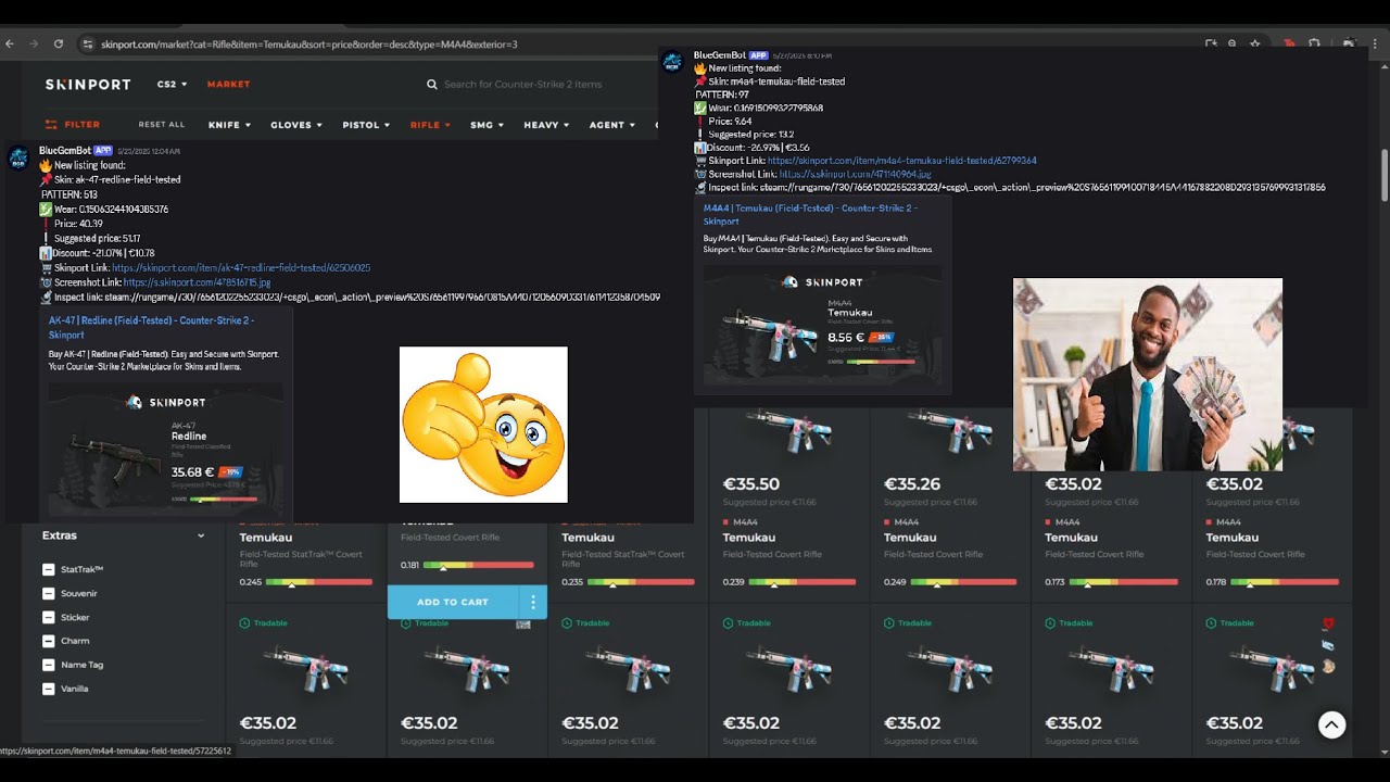 Always make profit when sniping/ flipping CS2 skins on Skinport - BlueGemBot.