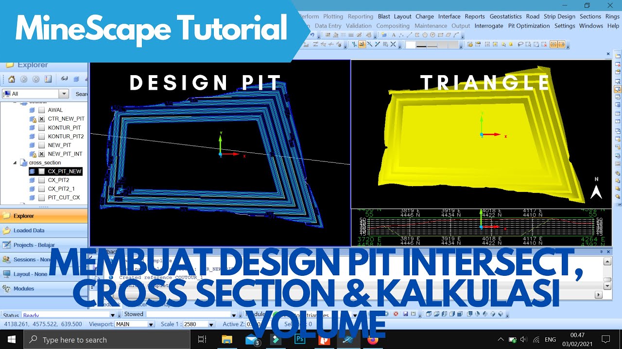 Cara Membuat Design Pit Intersect, Perhitungan Volume dan Membuat Cross Section di MineScape 5.7