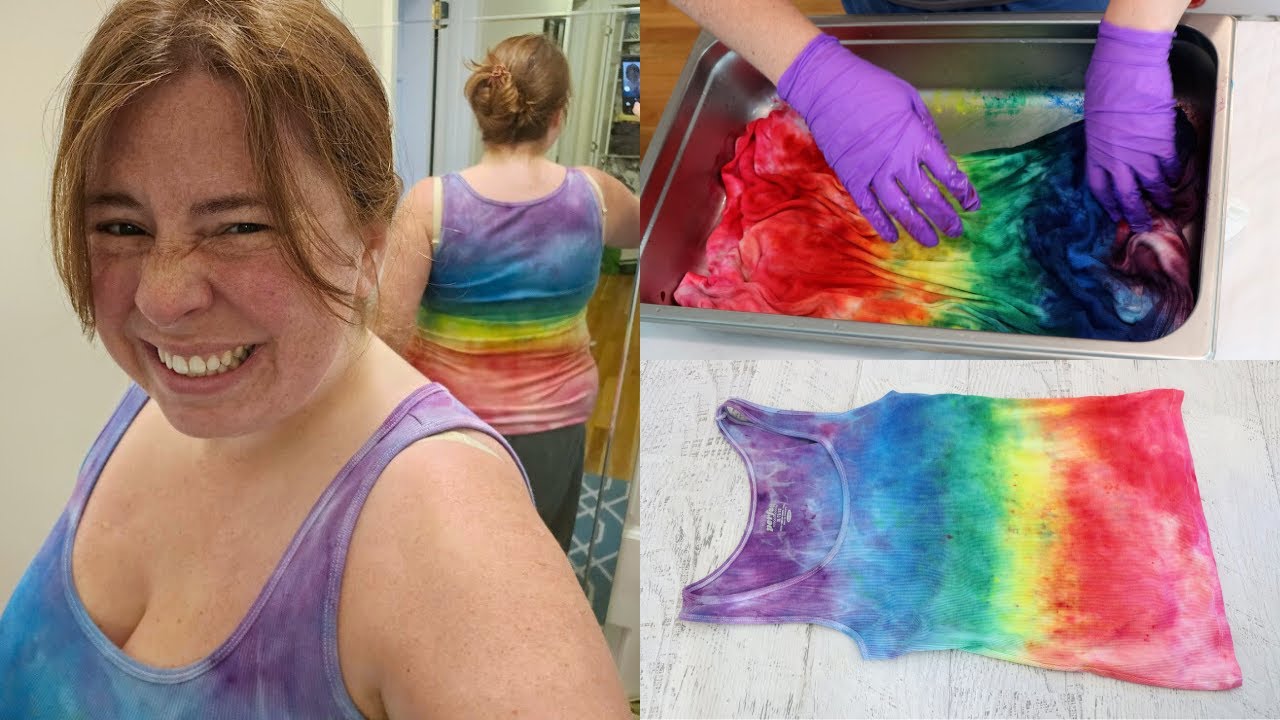 Dyeing Myself a Rainbow Gradient Tank Top! Fiber Reactive Dyes "Dry Rub" Dyeing (Dyepot Weekly 615)