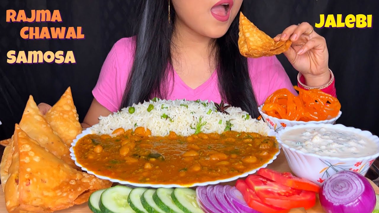 Eating Rajma Chawal, Samosa, Jalebi & Raita | Rajma Chawal | Samosa | MUKBANG | ASMR | Big Bites |