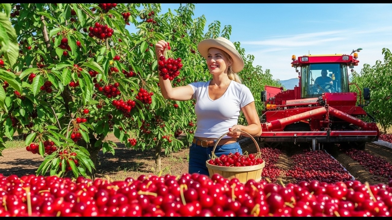 How American Farmers Harvest Millions Tons of Cherry: Processed in The Factory | Farming Documentary