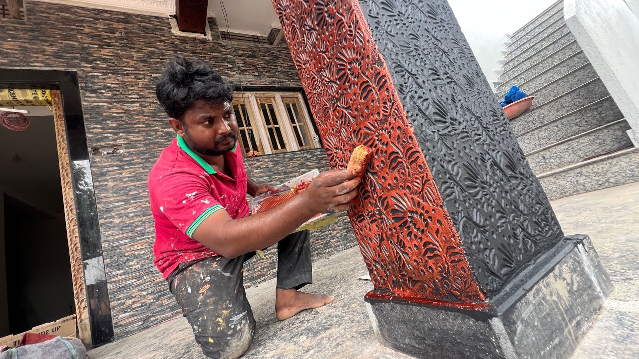 House front pillars ruler texture | Wall Texture painting new designs