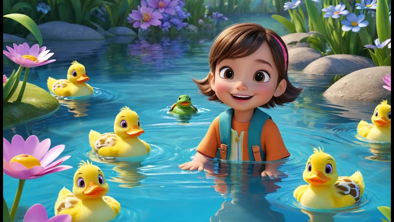 Four Little Ducks Swim in the Pond | Cute Counting Song for Kids | Fun Learning Adventure Rhyme