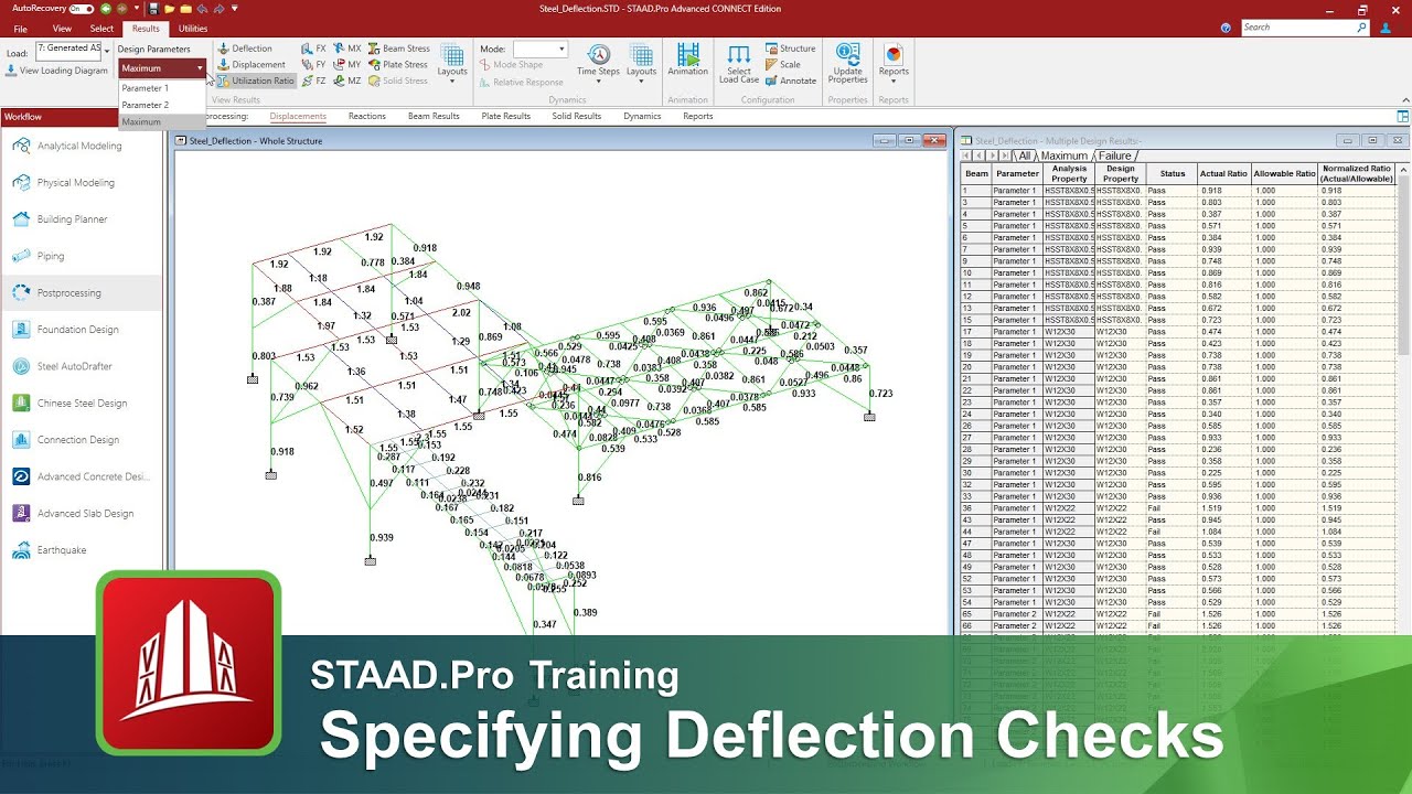 Specifying Steel Design Parameters/Commands in STAAD.Pro for Deflection