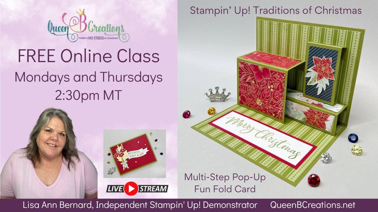 👑 Multi-step Pop-up Fun Fold Card using Stampin' Up! Traditions of Christmas