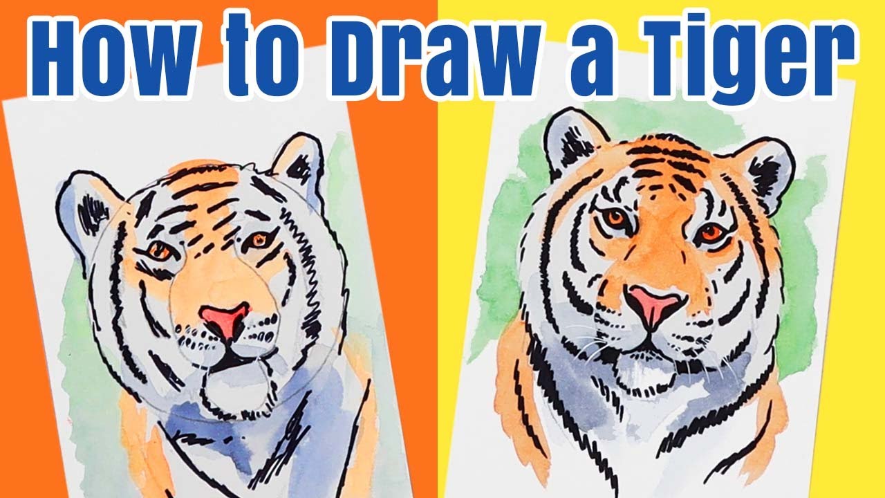 How to Draw a Tiger Kids Watercolor Tutorial