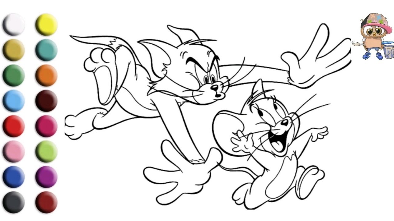 Раскраска для детей TOM AND JERRY /ТОМ И ДЖЕРРИ. Мультик-раскраска. Учим цвета.