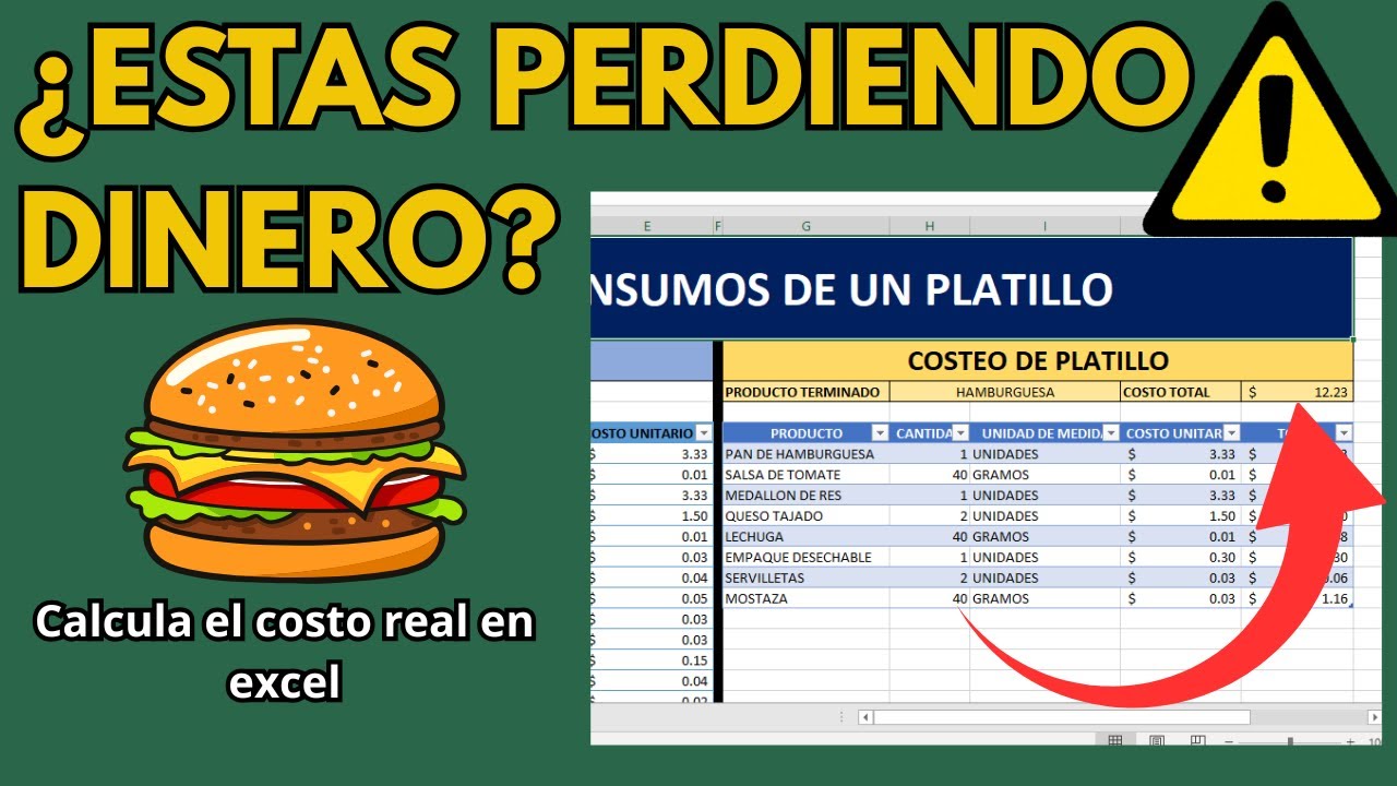 C&oacute;mo hacer una TABLA EN EXCEL para calcular el COSTO REAL DE TU PLATILLO  y COBRAR lo CORRECTO ✔️