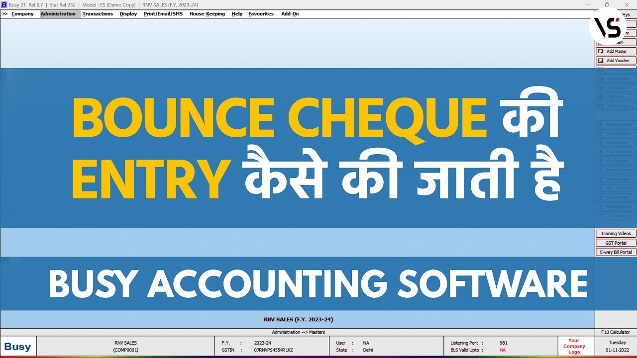 Bounce Cheque Entry in BUSY