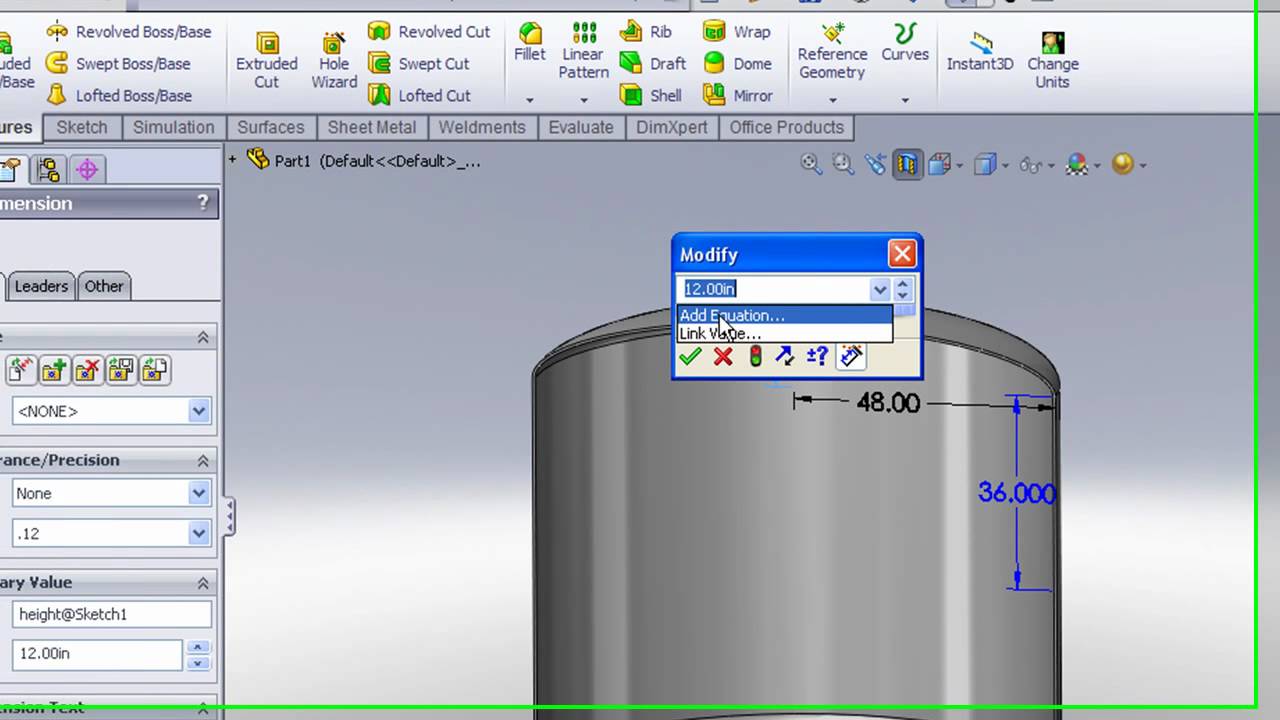 Adding Equations in SolidWorks