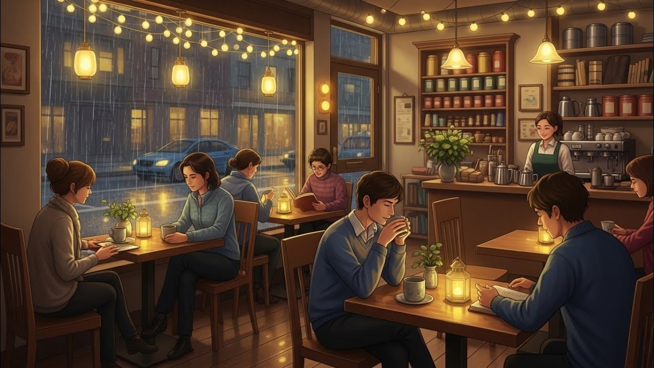 Rainy Night Tea Shop Ambience ☕ | Cozy Rain Sounds & Studio Ghibli Inspired ASMR #rainynightvibes