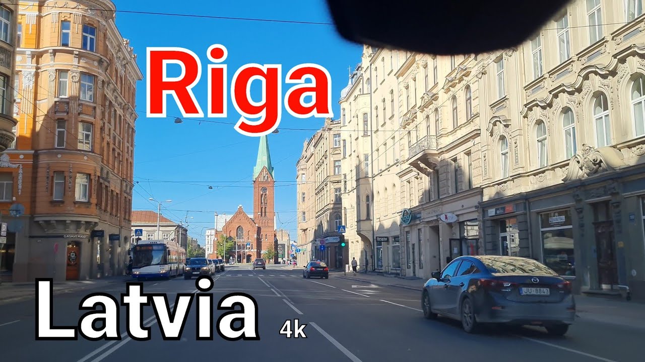 Riga 4k. Summer. Driving in Riga. Latvia. Trip across the city. Brivibas street.